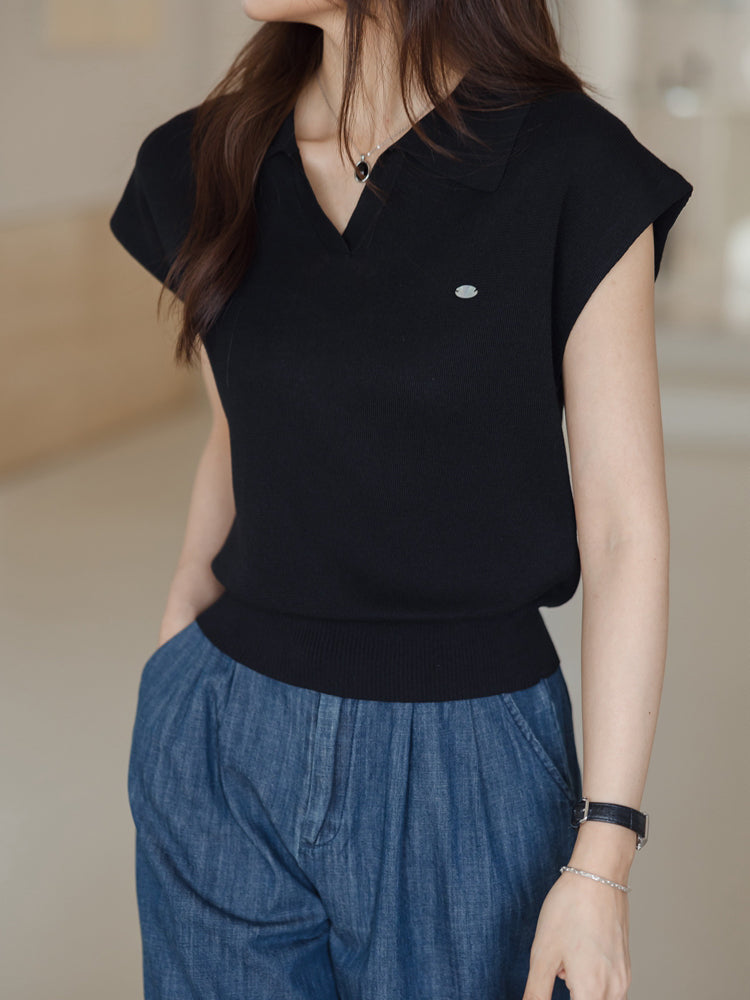 Skipper collar French sleeve knit 3 colors