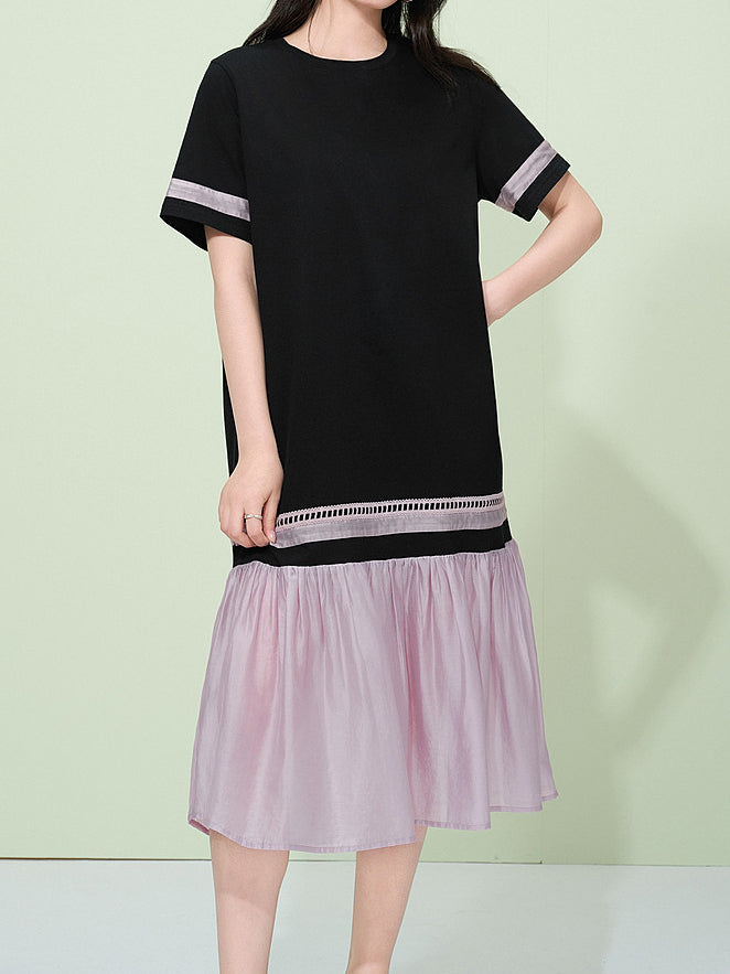 レースオーガンジードッキングTシャツワンピース