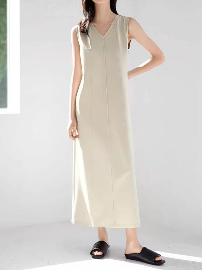 V-neck sleeveless long dress in 2 colors
