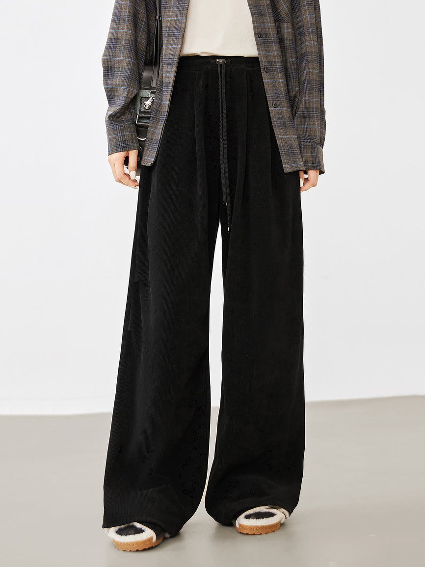 Side gathered corduroy easy pants in 4 colors