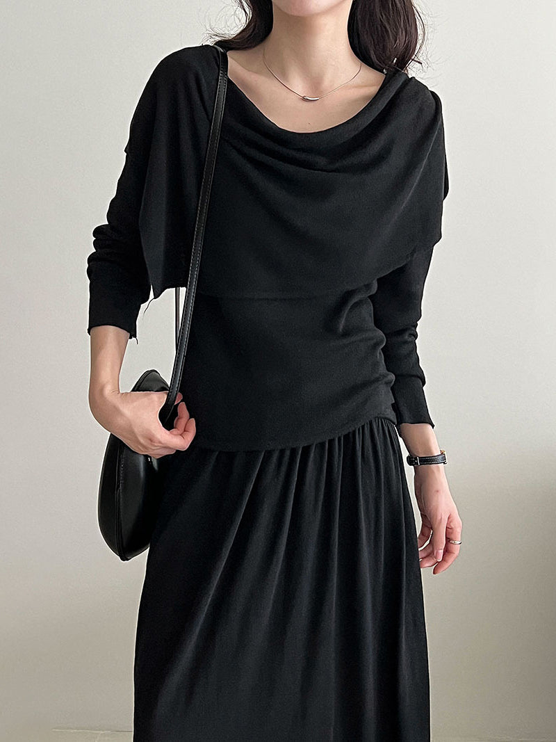 2WAY着方ケープ付きニットカットソー　2色入