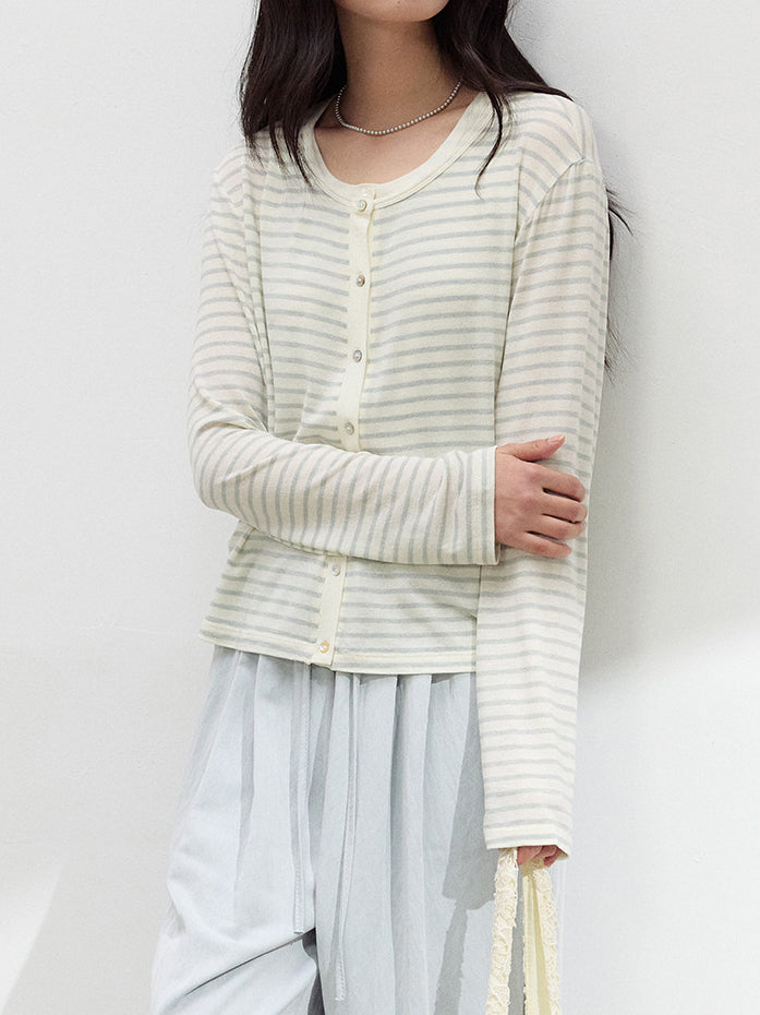 クルーネックリネン調カーディガン　6色入＜セットアップ対応＞