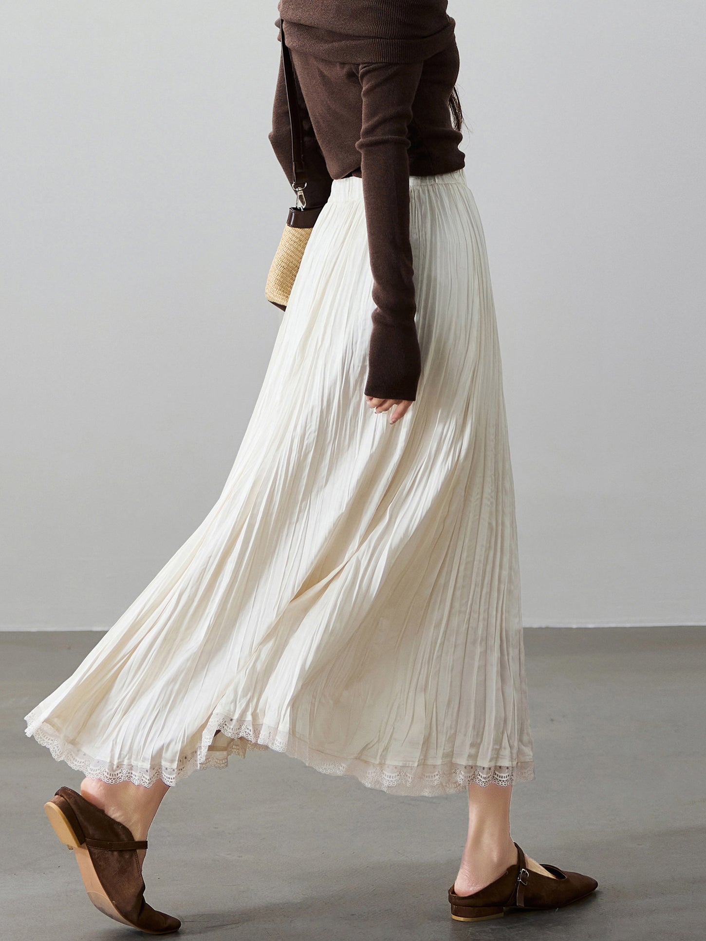 レースヘムワッシャープリーツスカート　2色入 - SonderSable