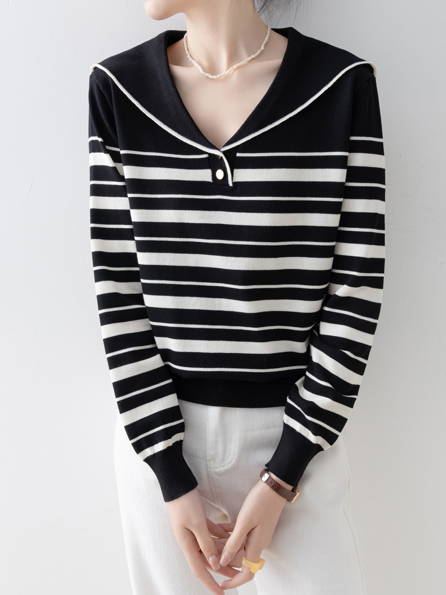 Sailor collar panel striped knit (2 colors)