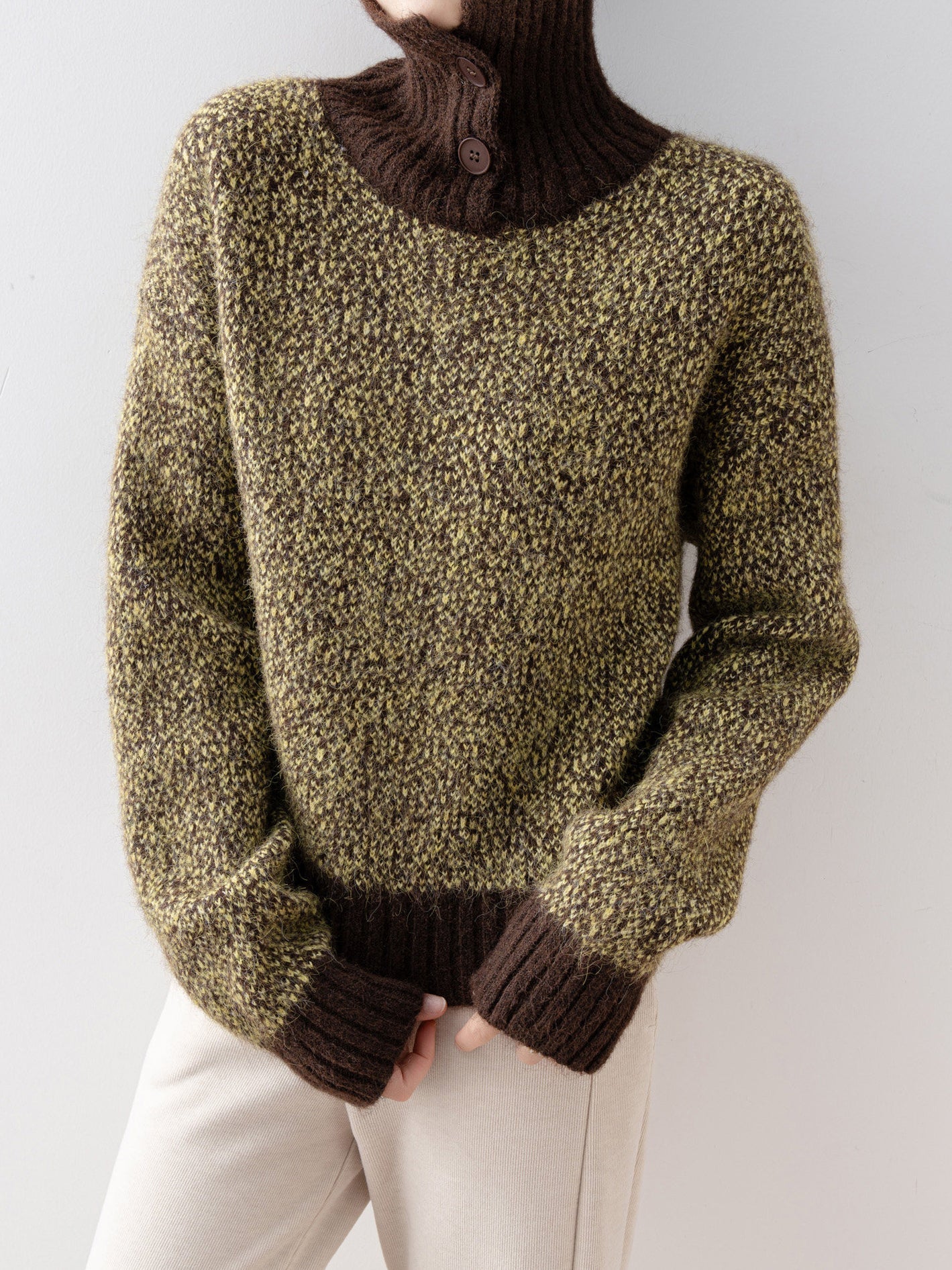 High-neck color yarn knit (2 colors)