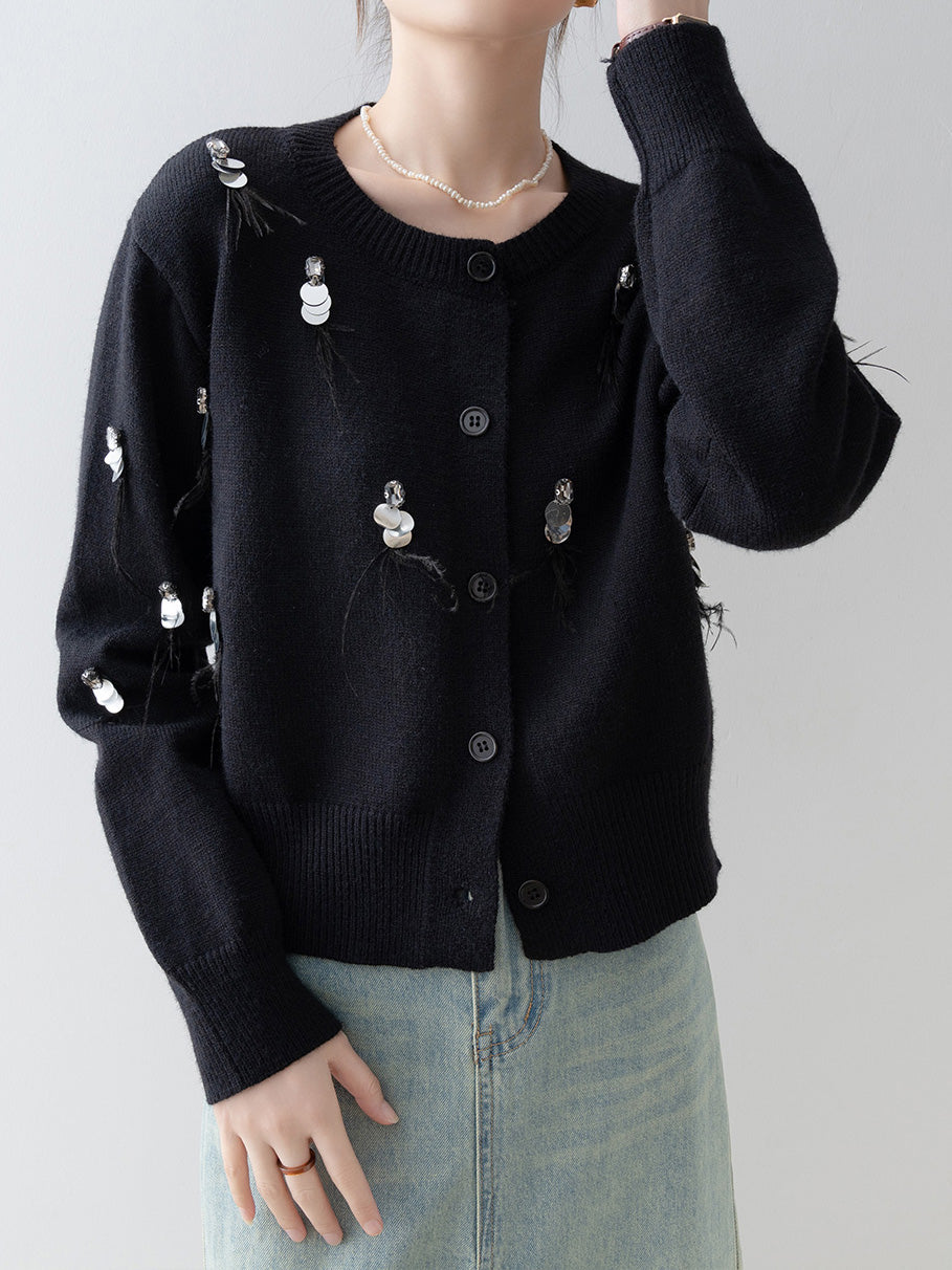 ビジュースパンコール装飾カーディガン　2色入