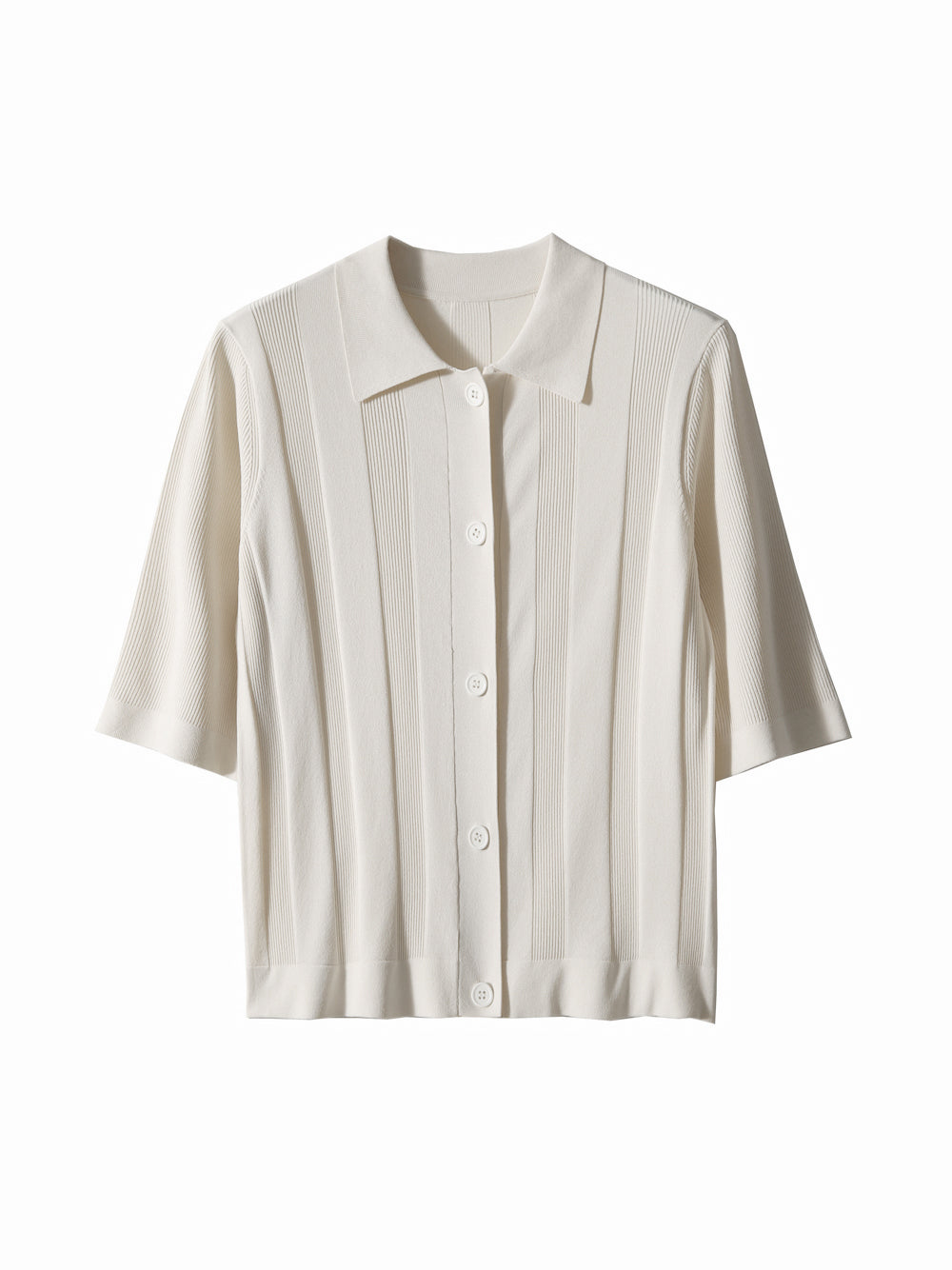 Collared random rib polo cardigan in 2 colors