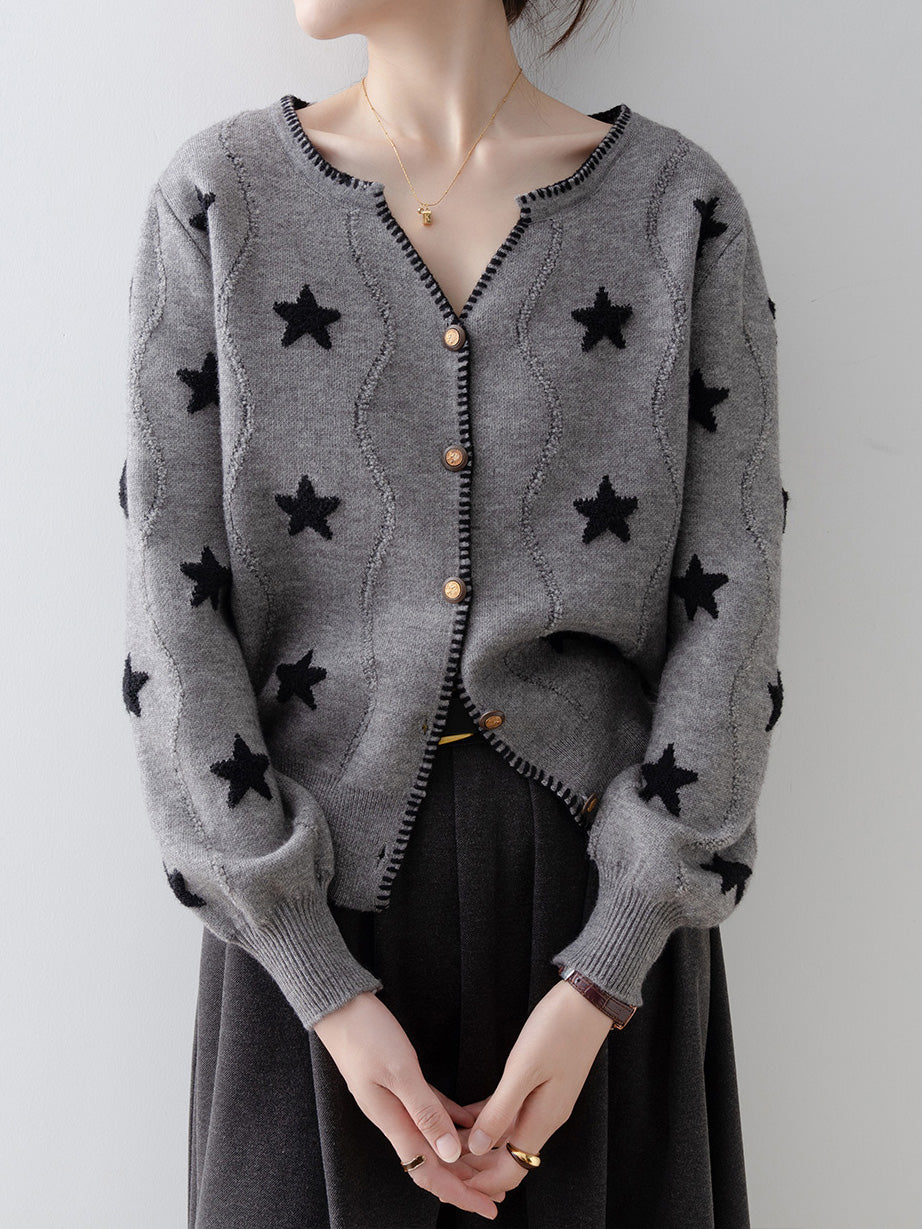 キーネックスターデザインカーディガン　3色入