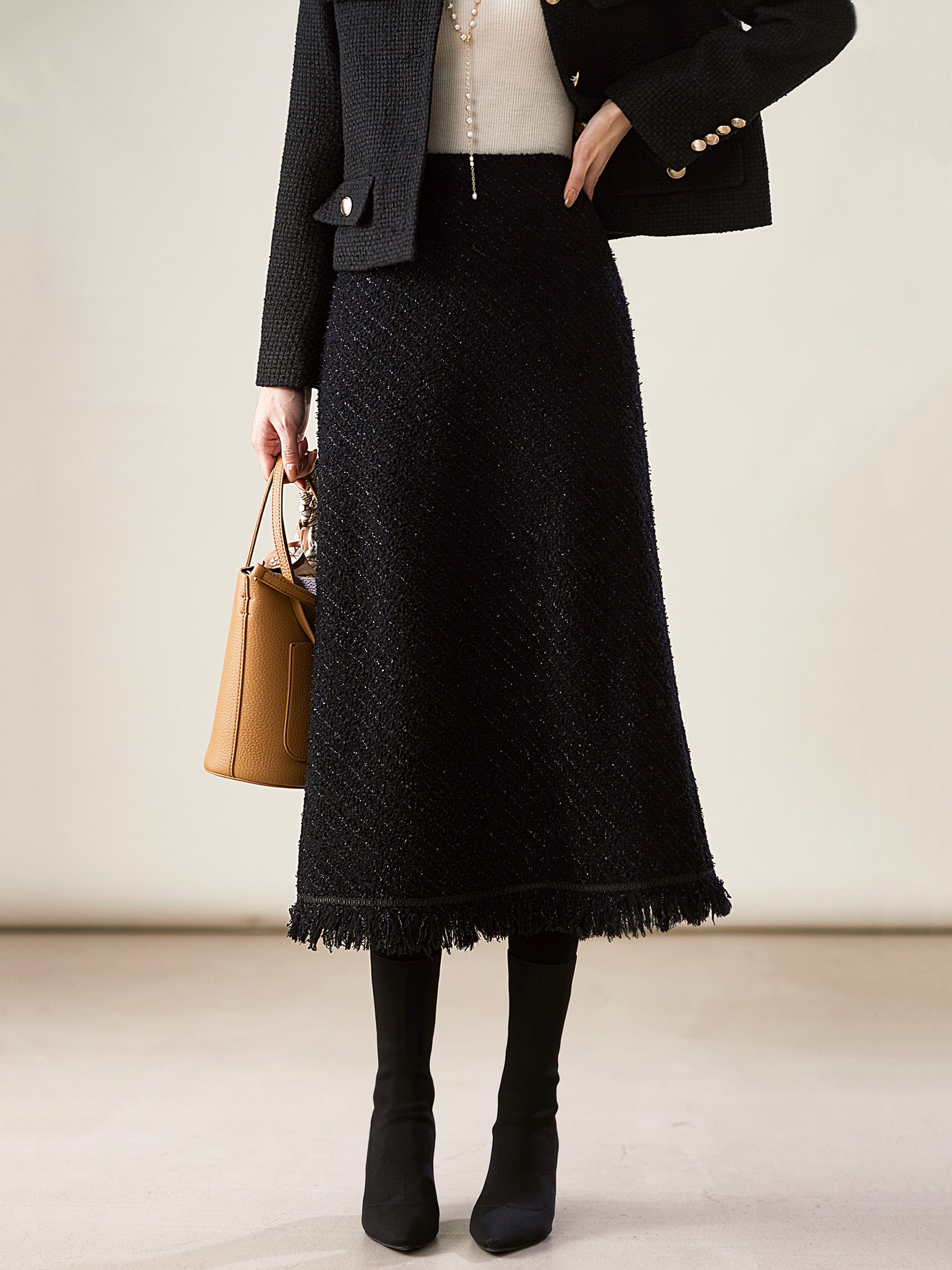 Tweed fringe mermaid skirt in 2 colors