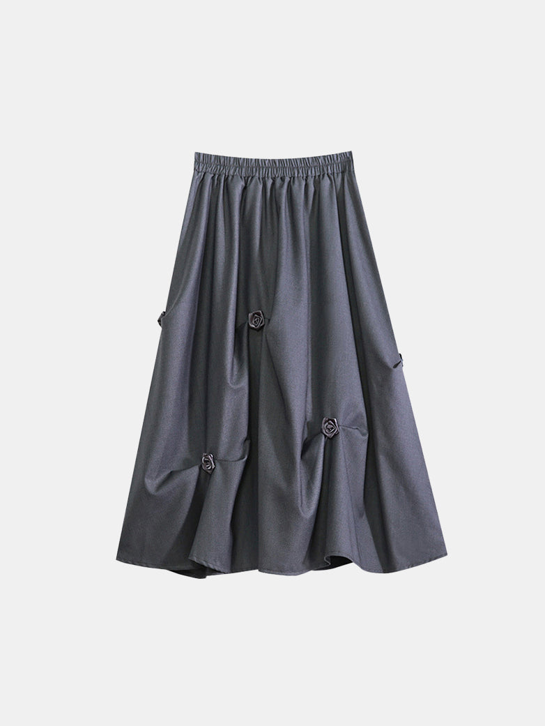 Gathered skirt with flowers, 3 colors