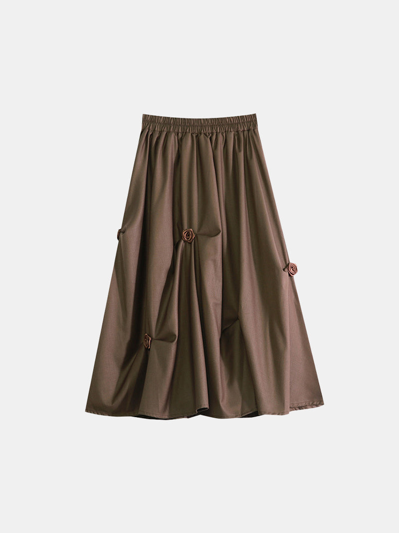 Gathered skirt with flowers, 3 colors