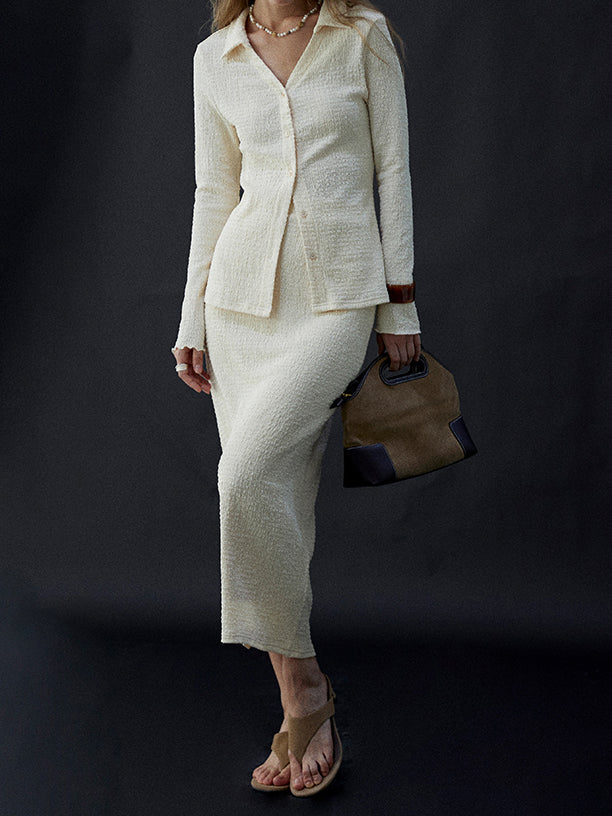 Textured Narrow Skirt (2 colors available) &lt;Can be coordinated&gt;