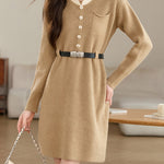 革ベルト付き配色襟ニットワンピース　3色入 - SonderSable