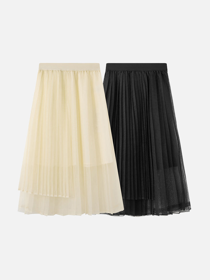 アシメデザインプリーツチュールスカート　2色入 - SonderSable