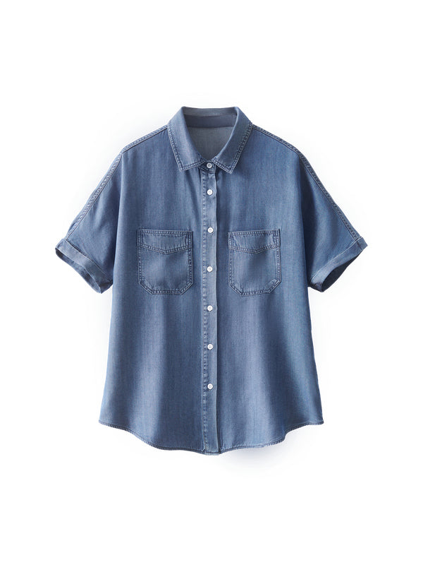 Half sleeve denim shirt in 2 colors