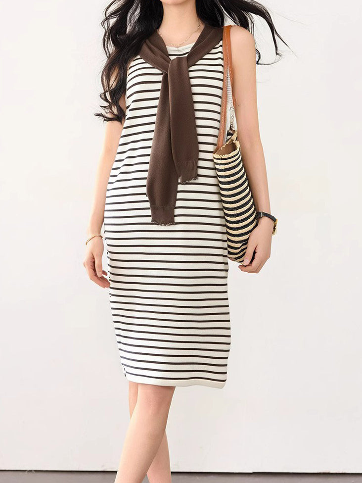 Scarf-attached Border Tank Dress (3 colors)
