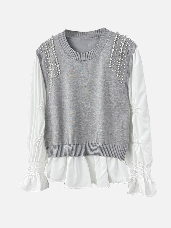 パール付きキャンディースリーブレイヤードニット　2色入