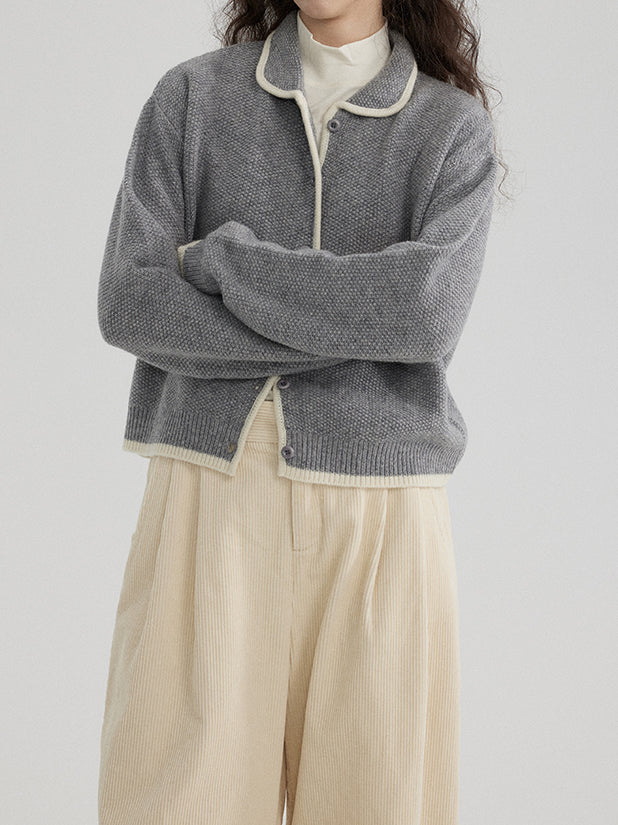 Two-tone two-gauge knit cardigan (2 colors)
