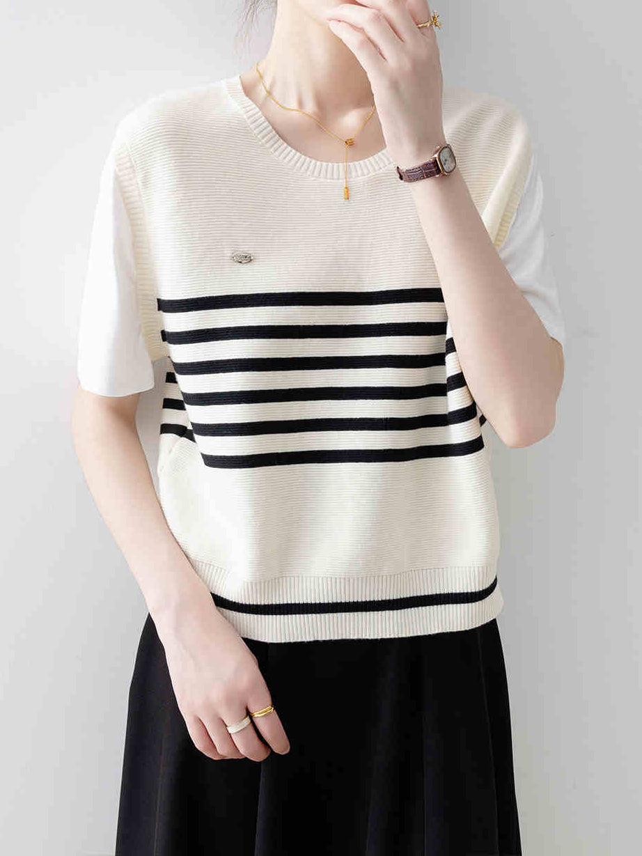 Layered Panel Border Short Sleeve Knit 2 Colors