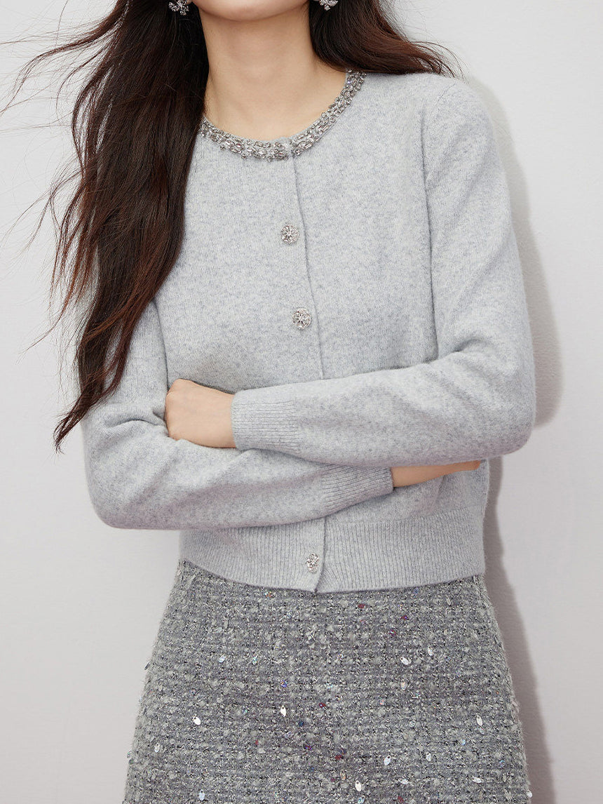 <先行公開>ビーズデザインクルーネックカーディガン - SonderSable