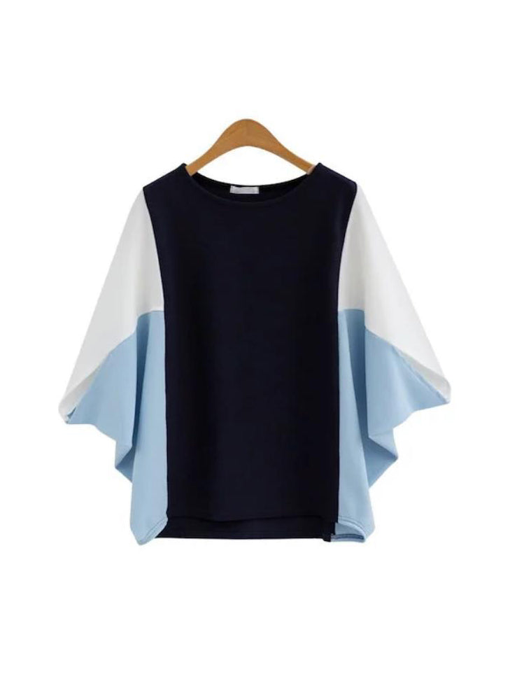 Dolman pullover with color-blocked sleeves, 3 colors