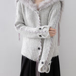 セーラーカラー編み込みロングリボンニットカーディガン　3色入 - SonderSable