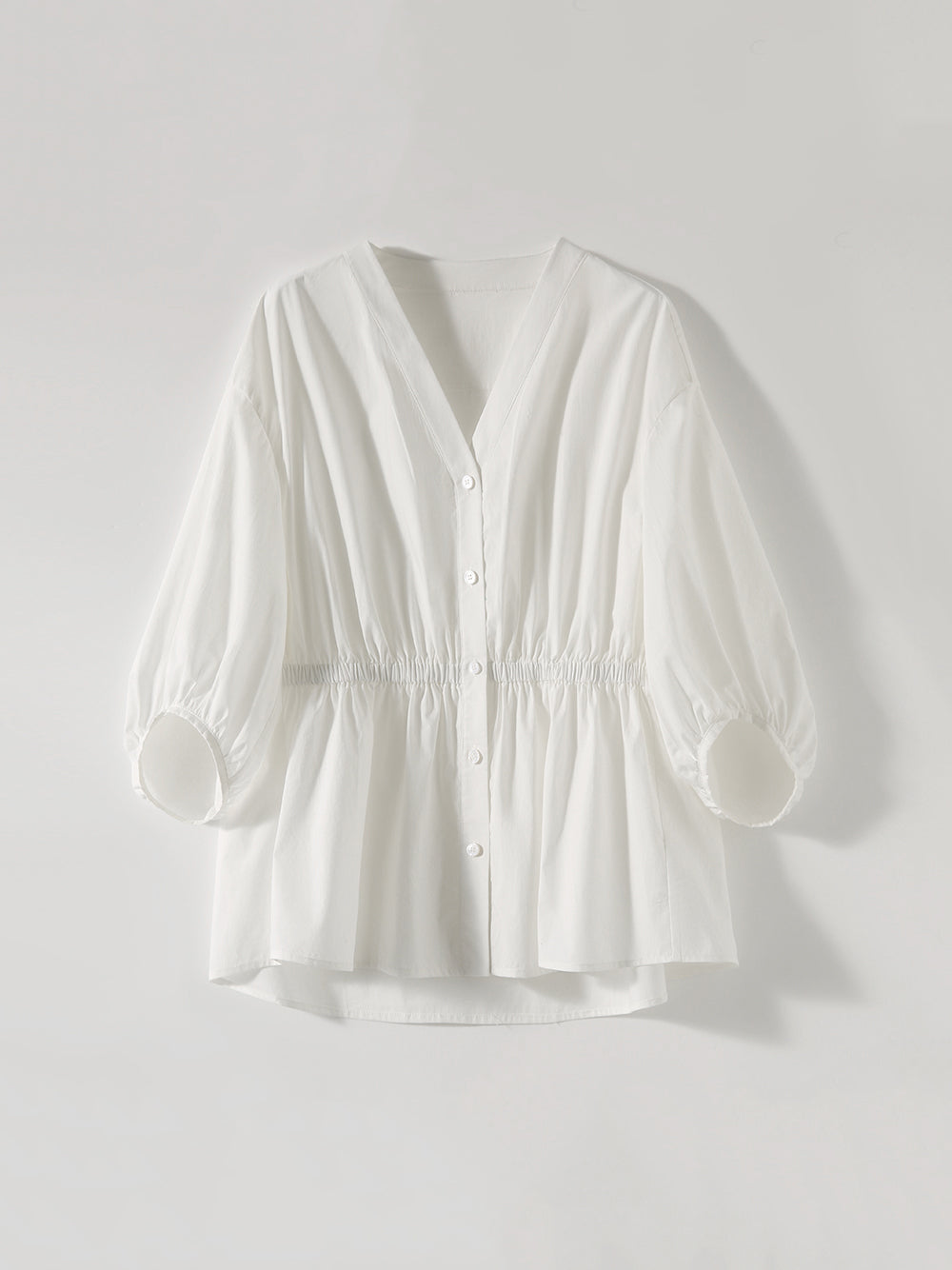 V-neck gathered peplum blouse in 2 colors