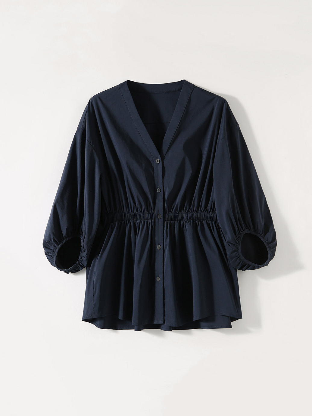 V-neck gathered peplum blouse in 2 colors