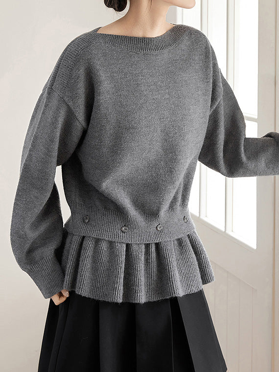 2-Way Wear Volume Frill Hem Knit 4 Colors