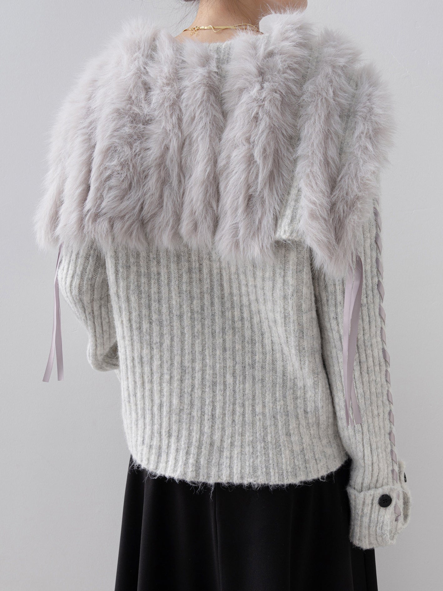 セーラーカラー編み込みロングリボンニットカーディガン　3色入 - SonderSable