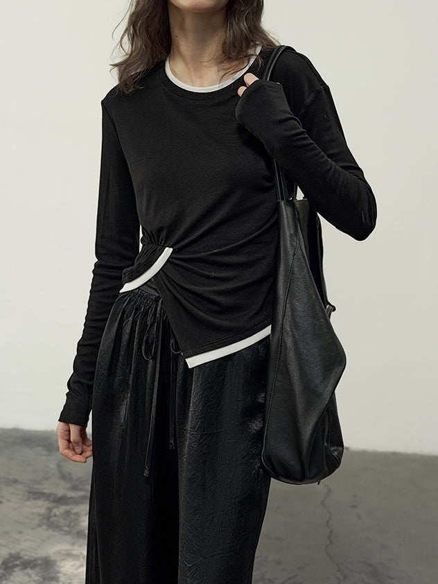 Piping Side Gathered Cut and Sew (2 Colors)