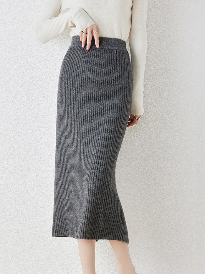 Merino wool rib knit tight skirt (4 colors)