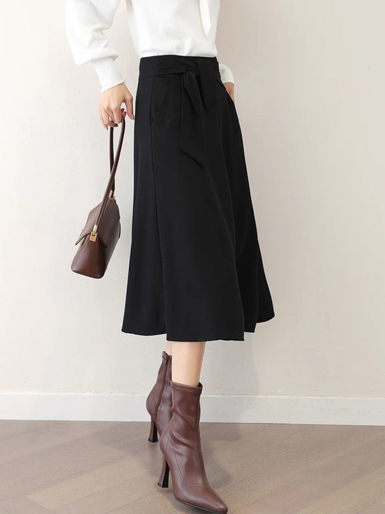 Ribbon Belt Flare Skirt (2 colors)