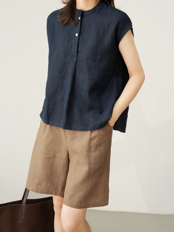 Natural linen French sleeve blouse in 3 colors