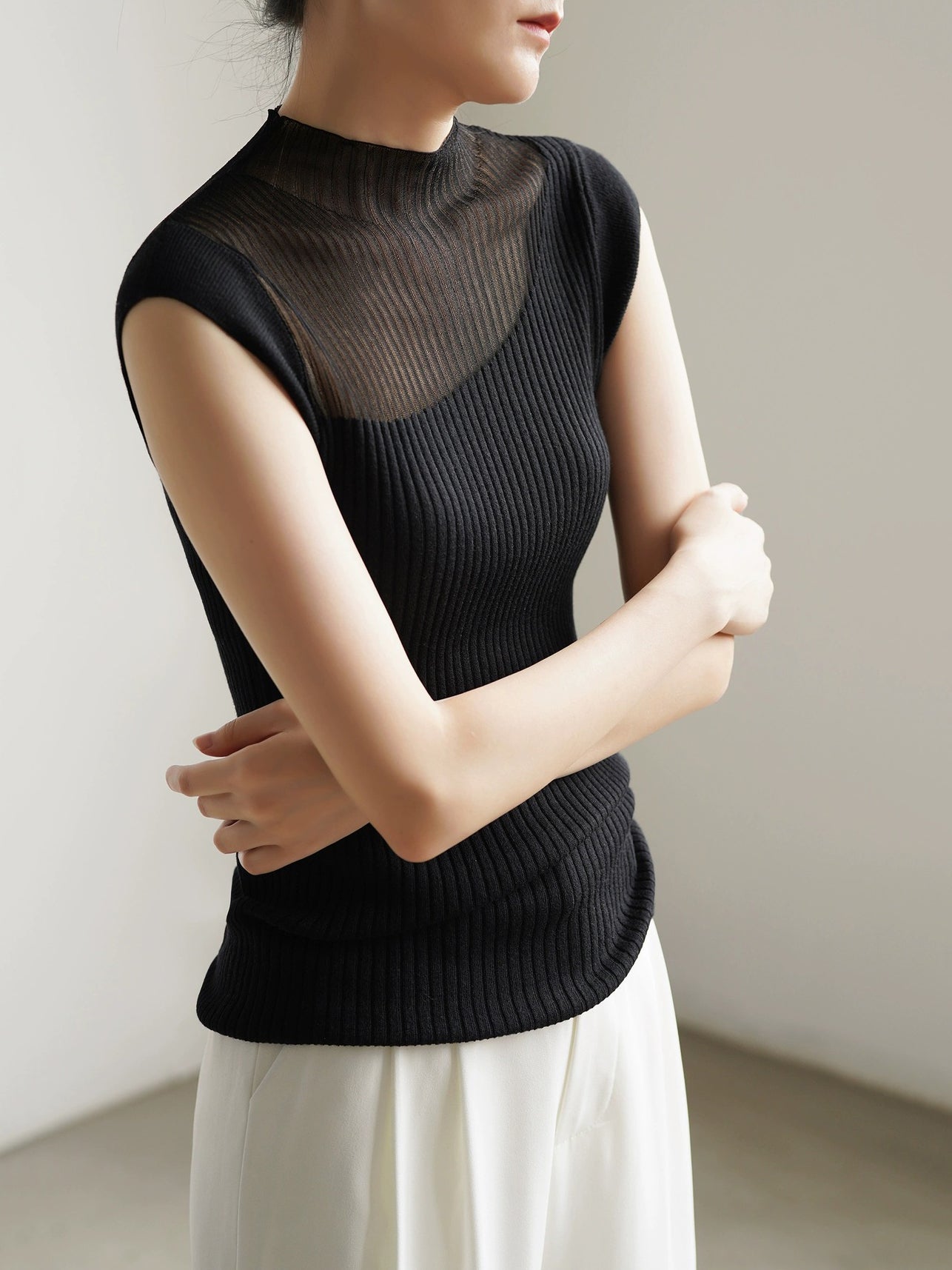 Sheer sleeveless rib knit in 5 colors