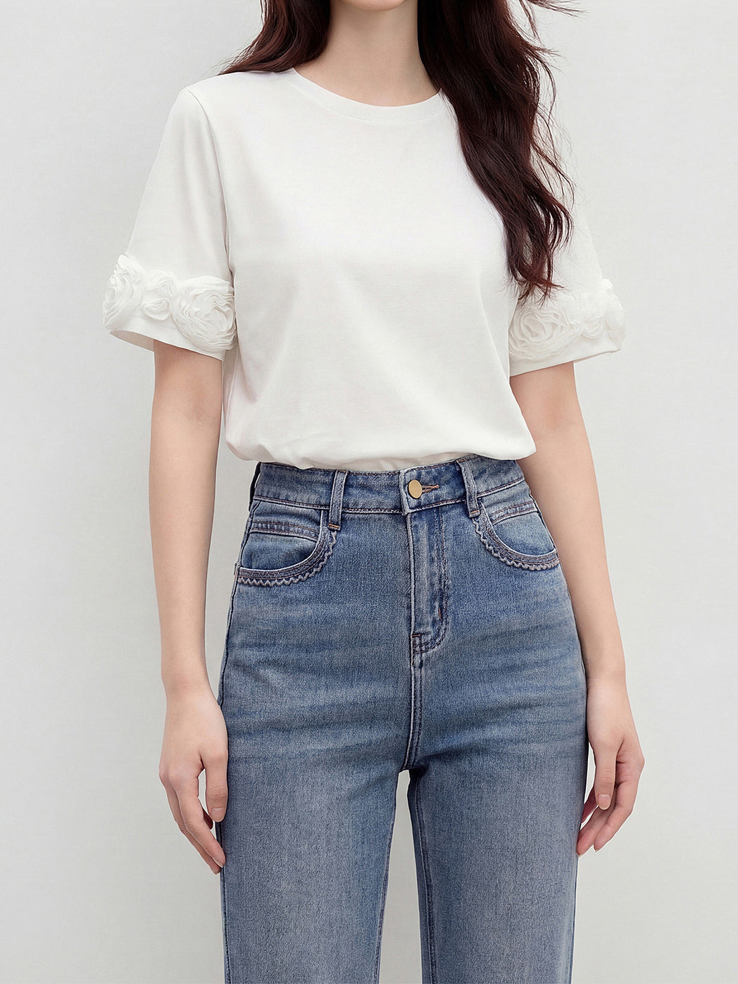 立体フラワードッキング袖Tシャツ - SonderSable