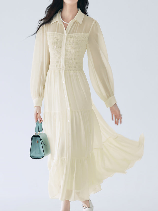 Shirred design tiered dress (2 colors)