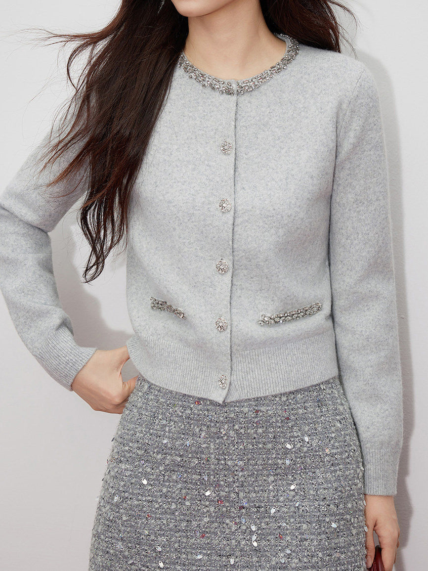 <先行公開>ビーズデザインクルーネックカーディガン - SonderSable