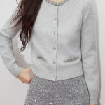 <先行公開>ビーズデザインクルーネックカーディガン - SonderSable