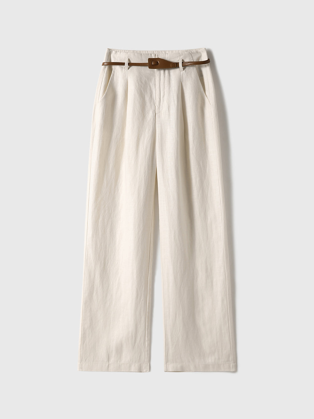 Leather belt linen wide pants 3 colors