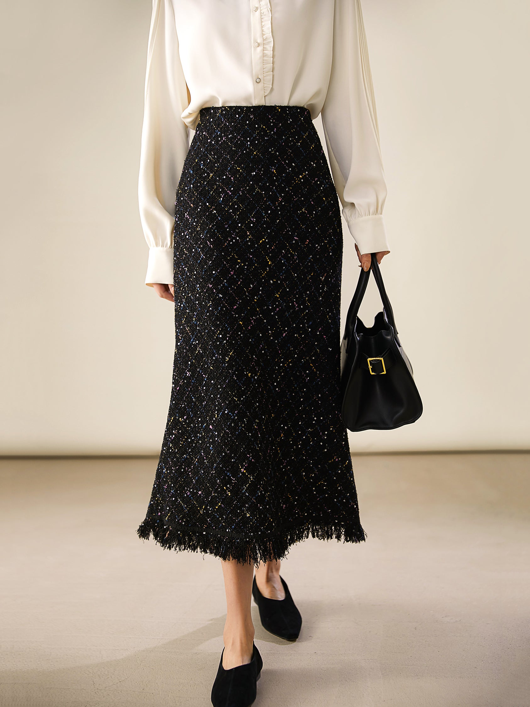 Tweed fringe mermaid skirt in 2 colors