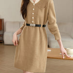 革ベルト付き配色襟ニットワンピース　3色入 - SonderSable