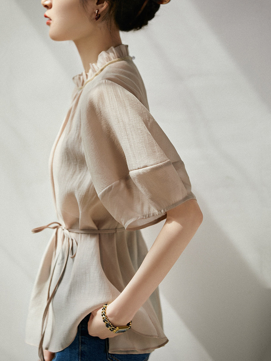 Frilled Belted Blouse in 2 Colors