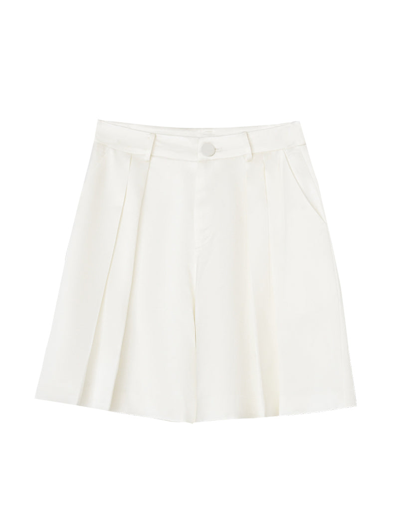 Two-pleat satin shorts in 3 colors
