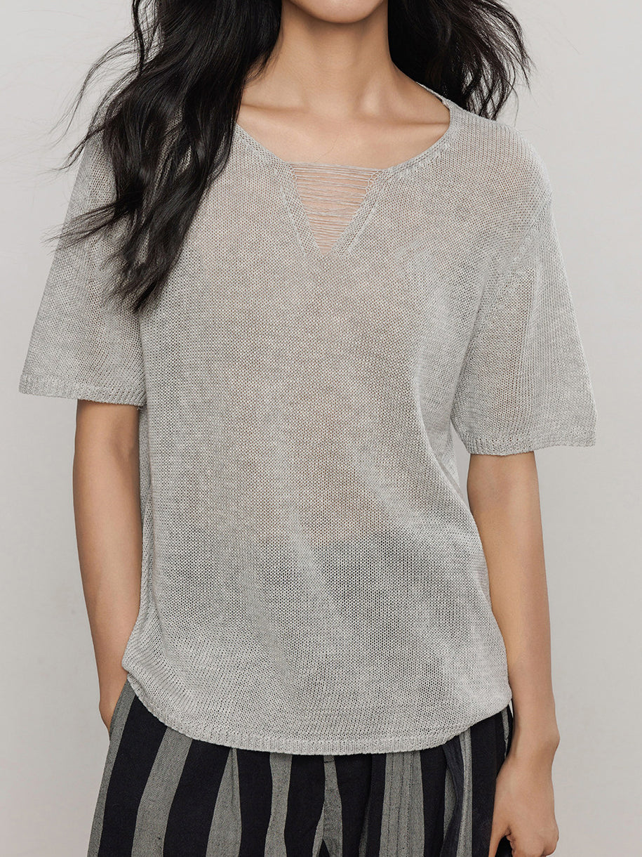 シアーハーフスリーブメッシュニット　4色入