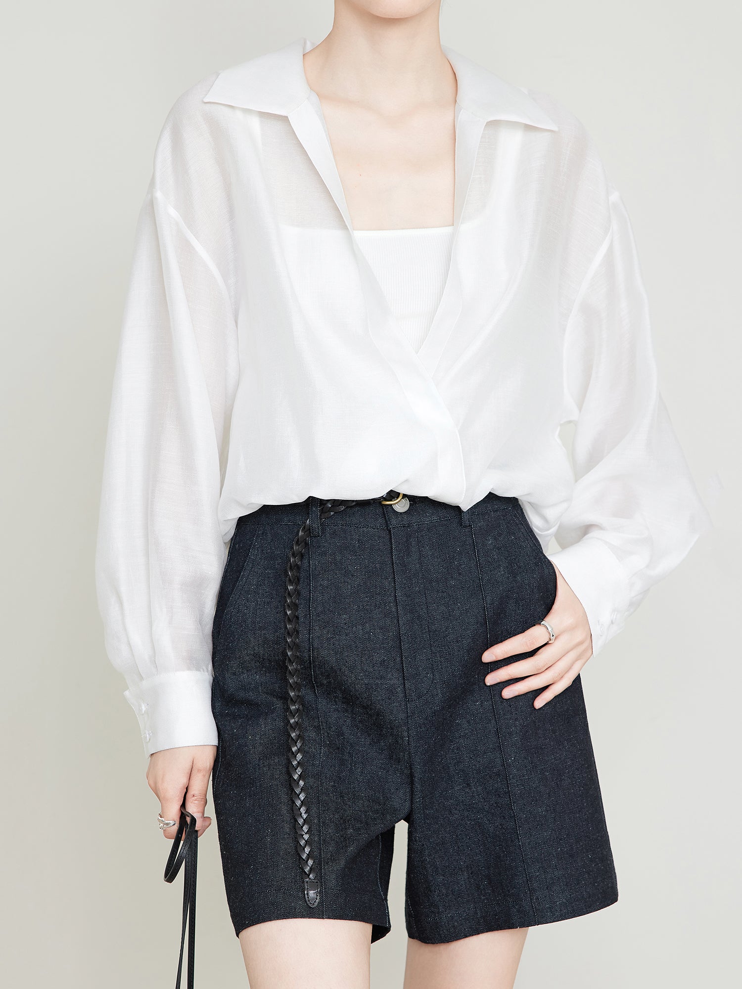 V-neck denim vest and denim shorts (can be paired)