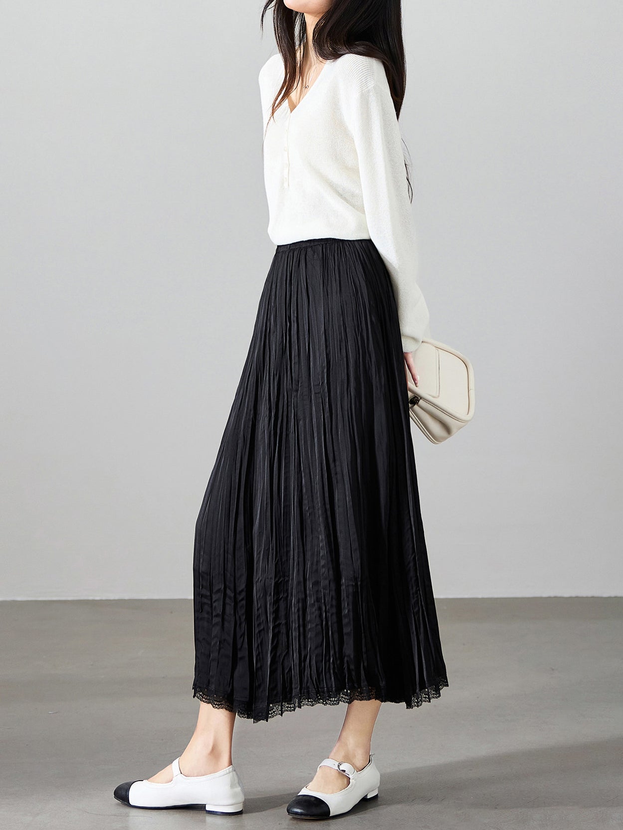 レースヘムワッシャープリーツスカート　2色入 - SonderSable