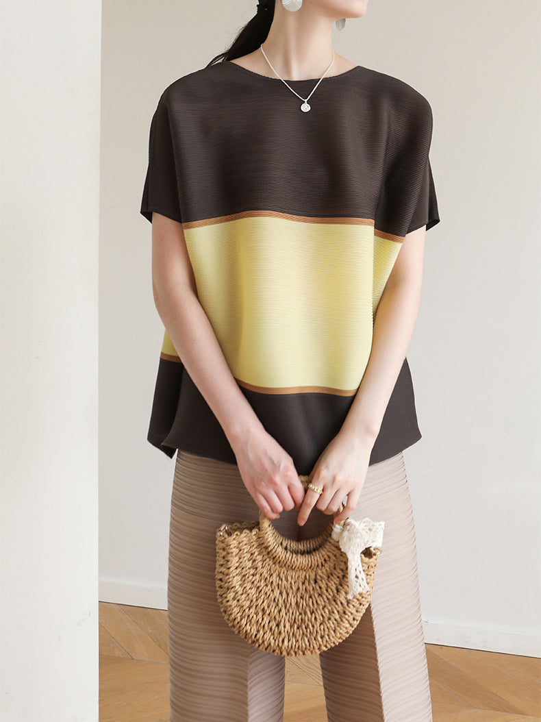 Two-Tone Pleated T-Shirt - 6 Colors