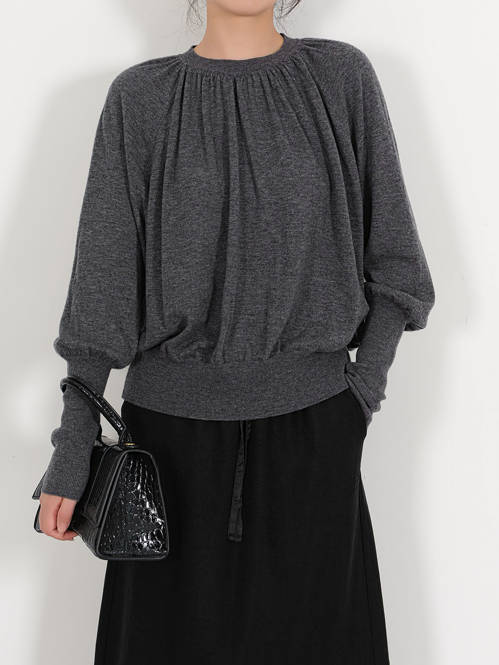 Raglan Sleeve Gathered Wool Knit (4 Colors)