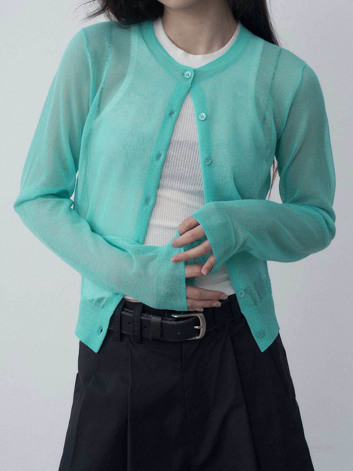 クルーネックシアーカーディガン　4色入